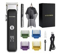 BarberBoss Rasoio professionale per barba e capelli, manopola di controllo di precisione, 2 impostazioni di velocità, ricaricabile via USB, lama in ceramica e titanio, display a LED, QR-2089