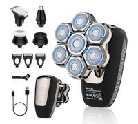 BarberBoss Rasoio testa calva 7D uomo, rasoio rotante magnetico, rasoio elettrico 5 in 1 con display LED, ricarica USB-C, rasoio per barba e naso, kit per cura del viso tutto in uno