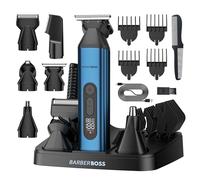 BarberBoss Regolabarba 5 in 1 da uomo, tagliacapelli, toelettatore per il corpo, trimmer per naso e orecchie, kit per la toelettatura degli uomini, tagliacapelli ricaricabile senza fili, QR-6020