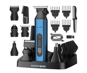 BarberBoss Regolabarba 5 in 1 da uomo, tagliacapelli, toelettatore per il corpo, trimmer per naso e orecchie, kit per la toelettatura degli uomini, tagliacapelli ricaricabile senza fili, QR-6020
