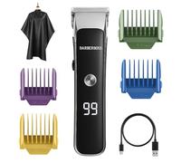 Barberboss Regolabarba e Viso per Uomo, Tagliacapelli Compatto con Manopola Regolabile, Doppia Velocità, Display LED, Lama in Ceramica e Titanio, Regolabarba con 4 Pettini e Ricarica USB