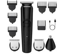 BarberBoss Rifinitore cordless uomo: regolabarba, regolacapelli, regolanaso e orecchie, ricaricabile tramite USB, lame in ceramica e titanio, indicatore LED, impermeabile, tagliacapelli uomo (Nero)