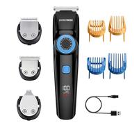 BarberBoss Set di cura per gli uomini - tagliacapelli e dettagli, 3 lame intercambiabili, ruota longitudinale regolabile, schermo LED, ricarica USB, impermeabile, tagliacapelli per uomini