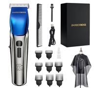 BarberBoss Tagliacapelli da uomo, Regolabarba - 4 impostazioni di velocità, Lama in ceramica, 8 pettini accessori, Display LED, Carica USB, Impermeabile, Kit per la cura dei capelli, QR-2083