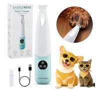 BarberBoss Tagliacapelli per animali domestici, tagliacapelli per cani e gatti, con display a LED, a basso rumore, ricaricabile tramite USB, per viso, zampe, orecchie e corpo, QR-9001