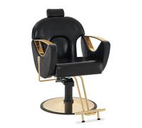 Barberpub 9578 - Sedia da parrucchiere con poggiatesta, regolabile in altezza e girevole a 360°, inclinabile, in ecopelle, colore: oro e nero
