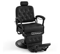 Barberpub poltrona da parrucchiere con poggiatesta inclinabile, attrezzatura per parrucchiere con pompa idraulica, rotazione 360°, altezza regolabile, stile vintage, similpelle, rif. 3813 (nero)