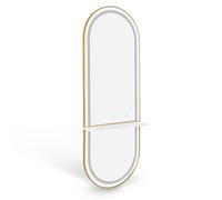 BarberPub Specchio da parete con illuminazione, livello completo del corpo con telaio in alluminio, specchio grande con interruttore a touch, 3 colori chiari Dimmabile, 17x65x177cm, J6270 (Bianco-oro)