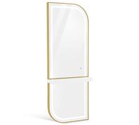 Barberpub Specchio parete con luce, intero cornice alluminio, grande con mensola, touch, 3 colori dimmerabili, per parrucchiere, 17x65x170 cm, J6298 (Bianco-Oro)