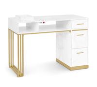 Barberpub tavolo da manicure con 3 cassetti e 2 ripiani, tavolo per unghie con aspirazione, in legno oro bianco in marmo, 57x112x80cm, 2472