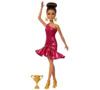 Barbie - Ballerina da Sala, Bambola dai Capelli castani con Abito Rosso con Volant, Scarpe da Ballo e Accessorio Trofeo Incluso, Giocattolo per Bambini, 3+ Anni, JFR09