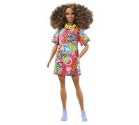 Barbie - Bambola Barbie Fashionista Abito Pois, dai capelli castani e con tutina a pois, abiti e accessori, Giocattolo per Bambini 3+ Anni, HJR99