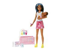 Barbie - Bambola Barbie Skipper Babysitter Nanna 2, playset con bambola e bebè con occhi assonnati che si aprono e si chiudono e accessori a tema, Giocattolo per Bambini 3+ Anni, HJY34