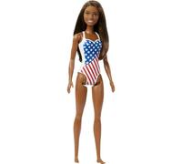 Barbie Bambola con Tema Spiaggia in Costume Da Bagno Bandiera Americana Stelle E Strisce Bruna