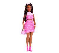 Barbie Bambola Deluxe Style n.10 – capelli neri, supporti per l'udito, top e gonna denim rosa, 4+