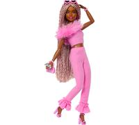 Barbie Deluxe Style Doll #4 in Barbiecore Outfit, Pink and Brown Braids, Soft Pi