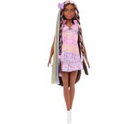 Barbie Bambola e accessori divertenti ed eleganti, con capelli neri extra lunghi e 2 stili, tra cui abito argento e estensione dei capelli