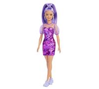 Barbie - Bambola Fashionista con capelli Viola e Vestito Rosa, Giocattolo per Bambini 3+ Anni, HBV12