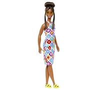 Barbie - Bambola Fashionistas con capelli castani raccolti in uno chignon, abito