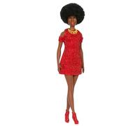 Barbie - Bambola Fashionistas n. 221 da collezione 65° Anniversario, con capelli neri naturali, accessori moderni e abito rosso per un look stile 1980, giocattolo per bambini, 3+ anni, HRH18