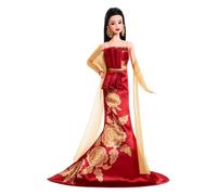 Barbie Signature - Capodanno Lunare 2026, bambola da collezione per le festività, abito rosso con stampa floreale di peonie dorate, confezione speciale e piedistallo incluso, 6+ anni, JJX83