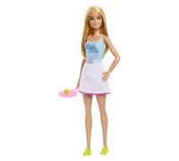Barbie Bambola giocatore di tennis (30,5 cm) con grazioso vestito da tennis con camicia e gonna, racchetta da tennis e accessori per palline da tennis, 3 e fino
