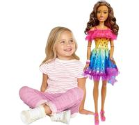 Barbie Bambola grande con capelli castani, alta 71 cm, con vestito arcobaleno e accessori per lo styling come borsa a forma di stella cadente