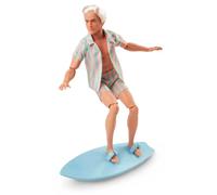 Barbie Il Film - Ken Giorno Perfetto, bambola con completo da spiaggia a righe rosa e verde pastello, tavola da surf e sneaker bianche incluse, giocattolo per bambini, 3+ anni, JBJ54