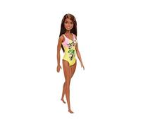 Barbie- Bambola Mora con Costume da Bagno Floreale Rosa e Giallo Giocattolo per Bambini 3+ Anni, GHW39
