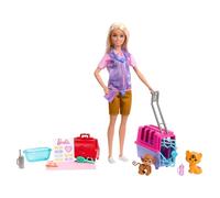 Barbie Bambola Professions, Set Soccorso Animali & Accessori | Bambola bionda, cucciolo di scimmia, cucciolo di tigre, trasportino e accessori, dai 3 anni, HRG50