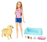 Barbie Bambola Veterinaria con Cagnolina Incinta, 3 Cuccioli Appena Nati, Giocattolo per Bambini 3 + Anni, FDD43