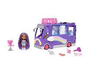 Barbie - Barbie Extra Mini Minis, Bus Popstar playset con veicolo e bambola, bus da tournée espandibile, abiti e accessori, giocattolo per bambini 3+ Anni, HKF84