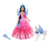 Barbie - Barbie Unicorno, bambola celebrativa del 65° anniversario con abito rosa e capelli blu, cucciolo di liocorno, ali di zaffiro e accessori inclusi, giocattolo per bambini, 3+ anni, HRR16