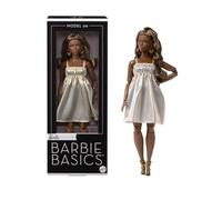 Barbie Basics, Bambola Barbie da Collezione Model 09 con Accessori | Bambola bruna alla moda che indossa abito dorato e tacchi con cinturino, moda dalla vestibilità universale e corpo snodabile