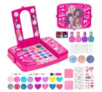 Barbie Beauty Vanity Set con specchio luminoso, include lucidalabbra, ombretto, pennelli, smalto per unghie, accessori e molto altro ancora, dai 3 anni in su, perfetto per feste, pigiama party e