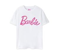 Barbie T-Shirt Donna a Maniche Corte con Logo Classico Rosa in Bianco | Marchio iconico Top di Design alla Moda per Donne | Maglietta Retro Comfortable Fit Movie Merchandise Regalo
