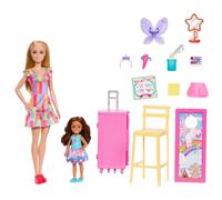 Barbie Day at The Fair Playset con 2 bambole, pittura per il viso e supporto per foto, accessori aggiuntivi, include piccola bambola Chelsea con faccia che cambia colore
