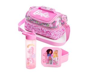 Barbie Borsa per il pranzo rosa per bambine con biberon e contenitore per snack | Set da trasporto con cerniera Stronger Together | Tracolla regolabile | Grafica cartoon per il ritorno a scuola