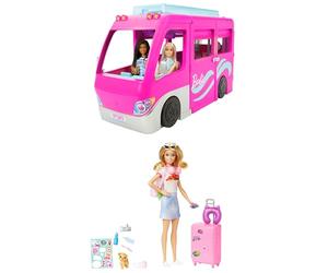 Barbie Bundle, DREAM CAMPER Vehicle Playset (HCD46) Doll e accessori (HJY18), 2 giocattoli per bambini + 3 anni