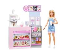 Barbie - Caffetteria, playset con bambola barista bionda e 12+ accessori a tema inclusi, tra cui macchina per caffè e frullati, tazze e cibo, giocattolo per bambini, 3+ anni, HXN94