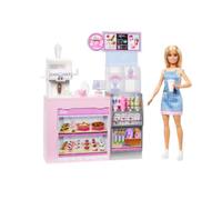 Barbie - caffetteria, playset con bambola barista bionda e 12+ accessori a tema inclusi, tra cui macchina per caffè e frullati