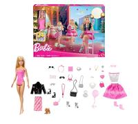 Barbie - Calendario dell'Avvento 2025, set con bambola bionda e 24 accessori a sopresa a tema moda, accessori, scarpe, vestiti e borsette, cucciolo incluso, giocattolo per bambini, 3+ anni, JFL63