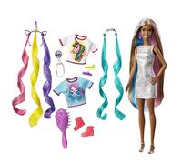 Barbie Capelli Fantasia, Bambola Castana, con Accessori da Sirena e Unicorno, Giocattolo per Bambini 3+ Anni, GHN05