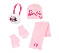 Barbie Cappello, Sciarpa, Guanti e Paraorecchie per Ragazze, Berretto Invernale per Bambina Design Scintillante, Regalo per Bambine | Rosa