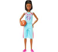 Barbie Carriere - Barbie Giocatrice di Basket, bambola mora con uniforme rimovibile e palla inclusa, snodata con 22 punti d'articolazione, giocattolo per bambini, 3+ anni, HKT74