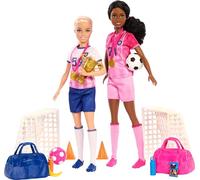 Barbie Carriere - Calciatrici, playset con Barbie Brooklyn e bambola calciatrice petite bionda, 15 accessori inclusi tra cui 2 reti da calcio e 2 palloni, giocattolo per bambini, 3+ anni, HRG88