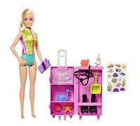 Barbie - barbie biologa marina, bambola bionda e playset con laboratorio mobile e trolley, 10+ accessori, giocattolo per bambini, 3+ anni, hmh26