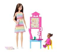 Barbie Carriere - Maestra, set con bambola mora in abito stampato e bambina alunna, lavagna e accessori per l'insegnamento inclusi, giocattolo per bambini, 3+ anni, JCR76