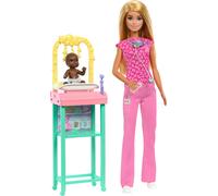 Barbie Carriere - Pediatra, set bambola bionda con divisa da medico rosa e un ne