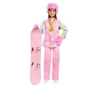 Barbie Careers Bambola Snowboarder con giacca da neve, pantaloni e stivali rosa con oltre 10 accessori, incluso lo snowboard che cambia colore, JKF78